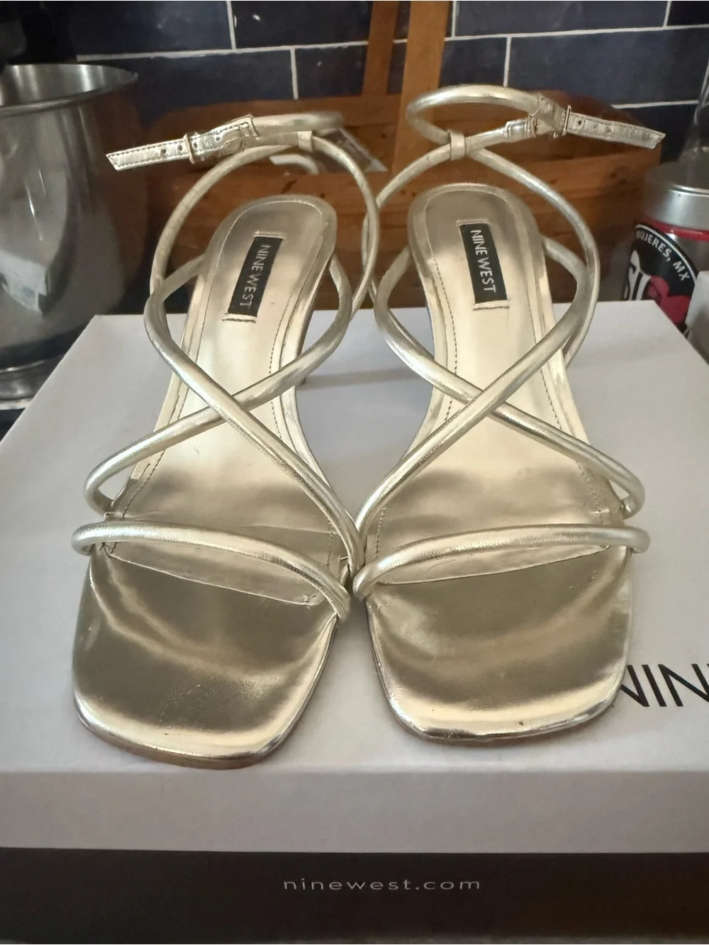 Nine West Metallic Gold Strappy Heeled Sandals